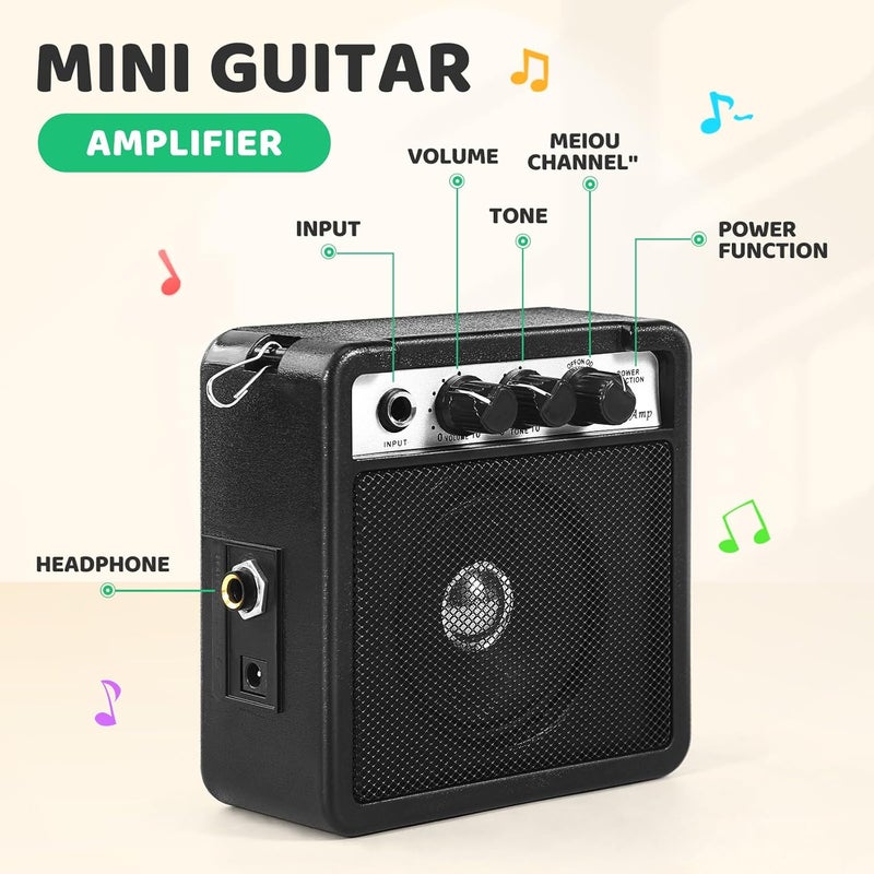 Miou 30 Inch Kids Electric Guitar Beginner Kits ST Style Mini Electric Guitar withAmp,Bag,Tuner, Picks, Cable, Strap, Strings (Green) - Image 4